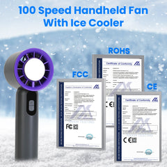 One Hundred Speed Handheld Fan With Ice Cooler High Speed Turbo Fan 3000mAh Rechargeable Hand Fan With LCD Display For Travel Camping Beach Outdoor