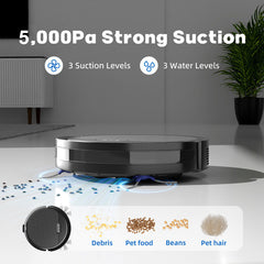 Robot Vacuum And Mop, 3 In 1 Combo Cleaner For Home With Pet Hair And Hard Floor, 5000Pa Suction, 120 Mins Run Time,Self-Charging,Super Thin Body